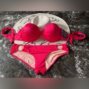 NWT Victoria Secrets bikini bandeau 34DD/M hoop bottoms set